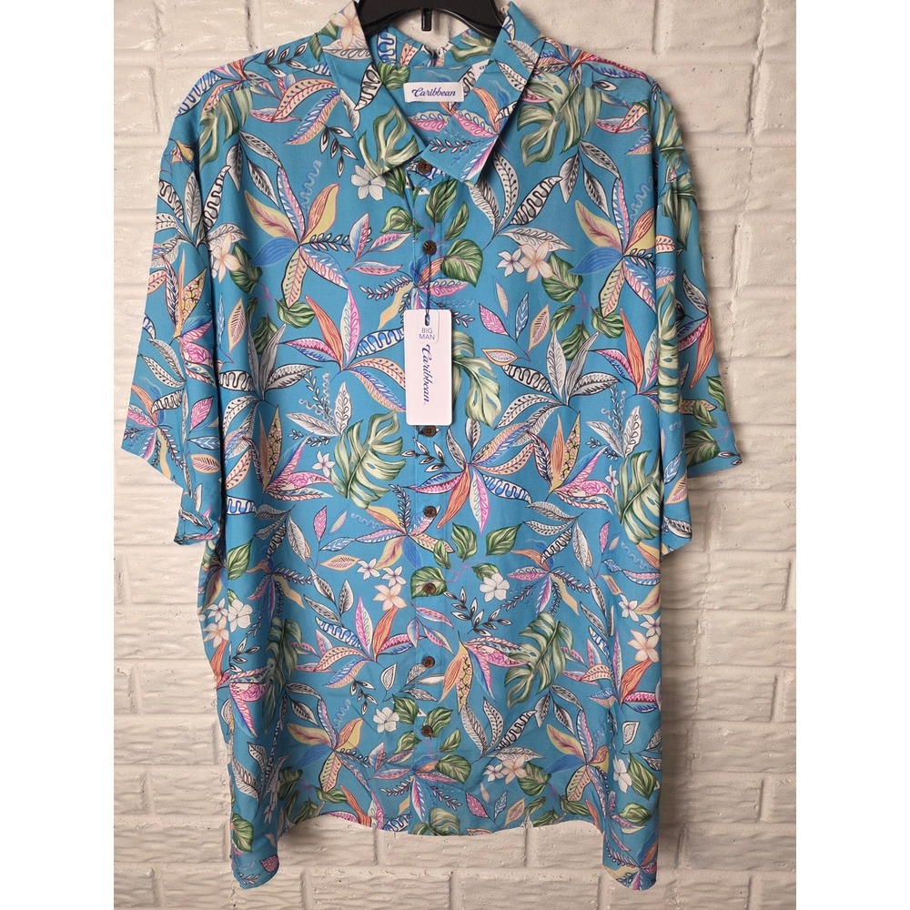 Caribbean Men's size 4XB Big Man Hawaiian button up Modal short sleeve NWT